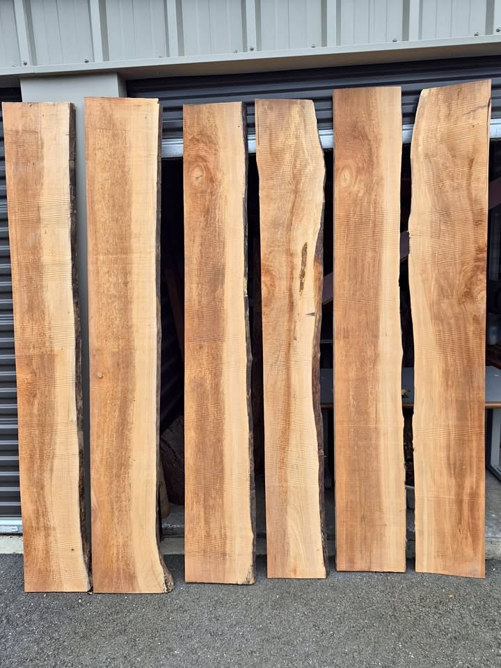 7 rough sawn live edge Madrone boards 6’ 8”x 10-12”x1 1⁄4” $150 each - Image 1