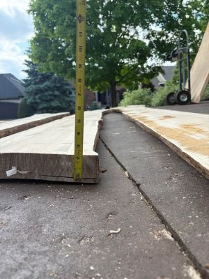 3 Long Live Edge Ash Wood Slabs from Same Tree—3” Thick, 6Y Air Dried, Climate Control, Bark Removed
