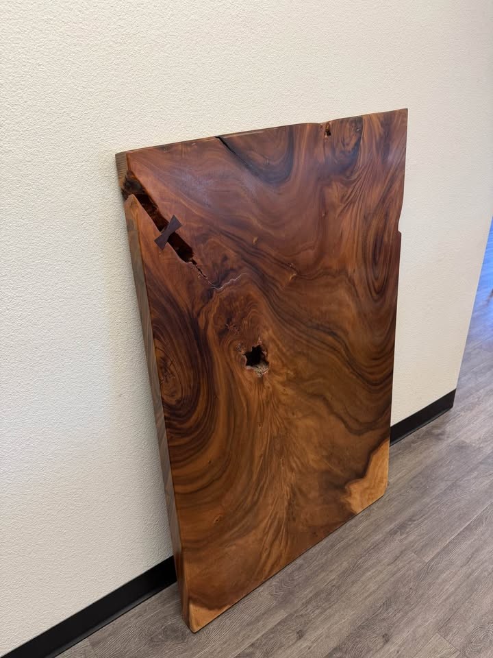 Live Edge Monkeypod Wood Slab | 55" × 36" Coffee Table Top, Butterfly Inlay - Image 6