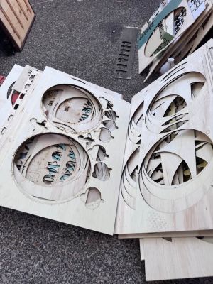 Bulk Laser Cut Plywood Scrap Sheets, 1/4 “ plywood, some raw some painted.  And I think oak panels.