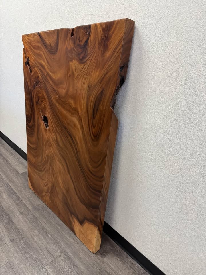 Live Edge Monkeypod Wood Slab | 55" × 36" Coffee Table Top, Butterfly Inlay - Image 4