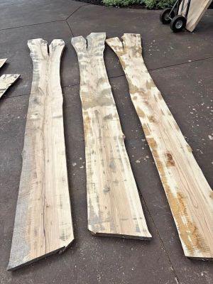 3 Long Live Edge Ash Wood Slabs from Same Tree—3” Thick, 6Y Air Dried, Climate Control, Bark Removed