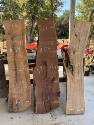 Live edge boards, slabs dry and ready for your project. Mesquite, black walnut, elm and more.