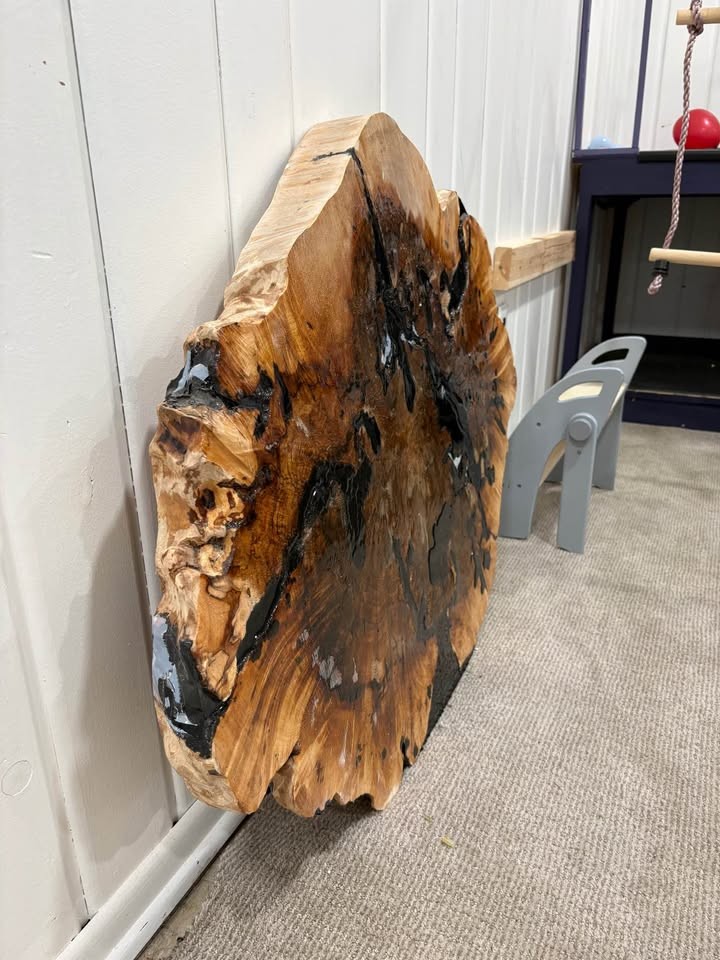 Live Edge Wood Slab with Black Epoxy Resin - Image 2