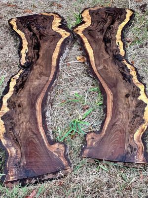 Bookmatched extremely figured walnut slabs