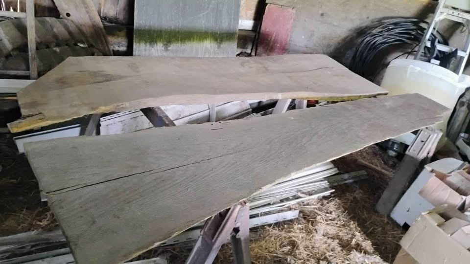 Two large wood slabs, wooden blocks,short wooden poles, large wooden posts - Image 2