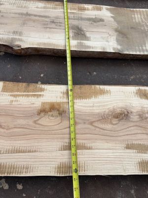 3 Long Live Edge Ash Wood Slabs from Same Tree—3” Thick, 6Y Air Dried, Climate Control, Bark Removed