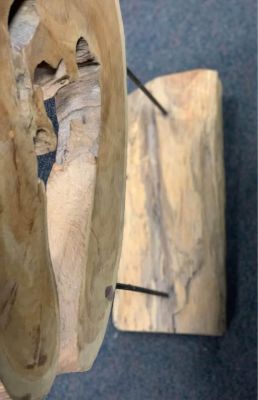 Hollow Hard Wood Slab Art With Live Edge Displayed On A Wood Log Base