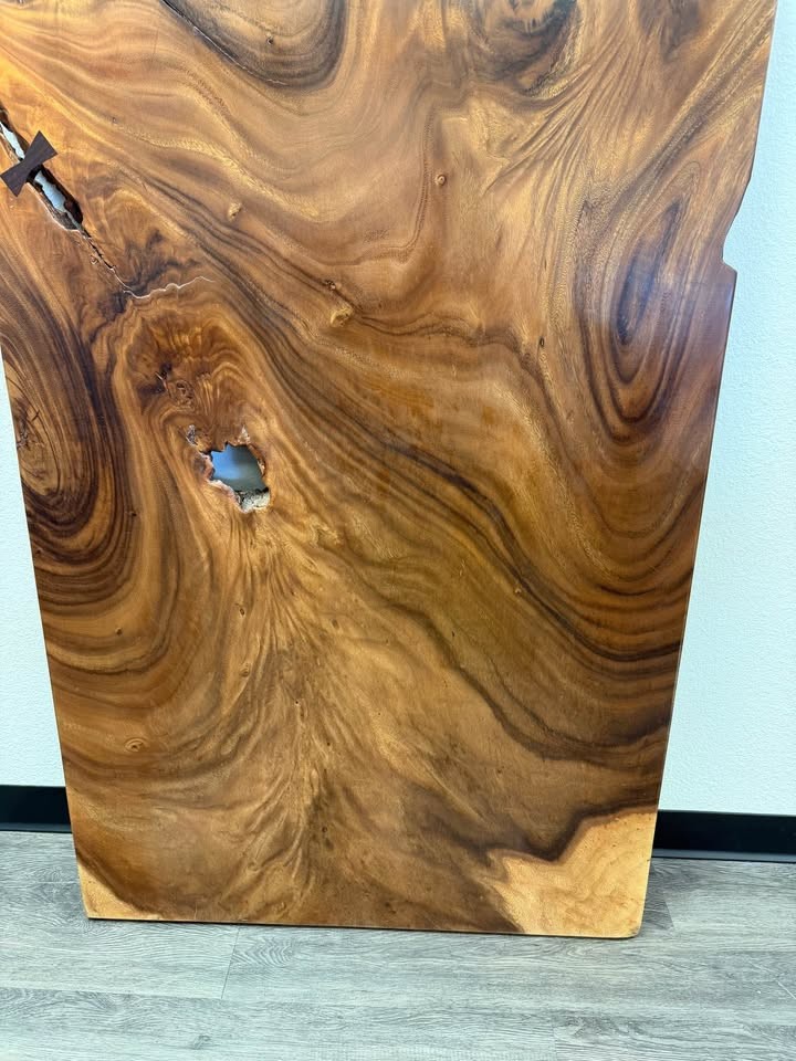 Live Edge Monkeypod Wood Slab | 55" × 36" Coffee Table Top, Butterfly Inlay - Image 3