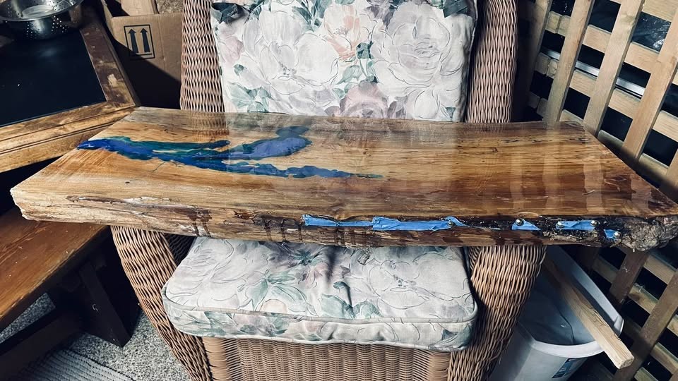Live Edge Wood and Blue Epoxy Resin Slab - Image 3