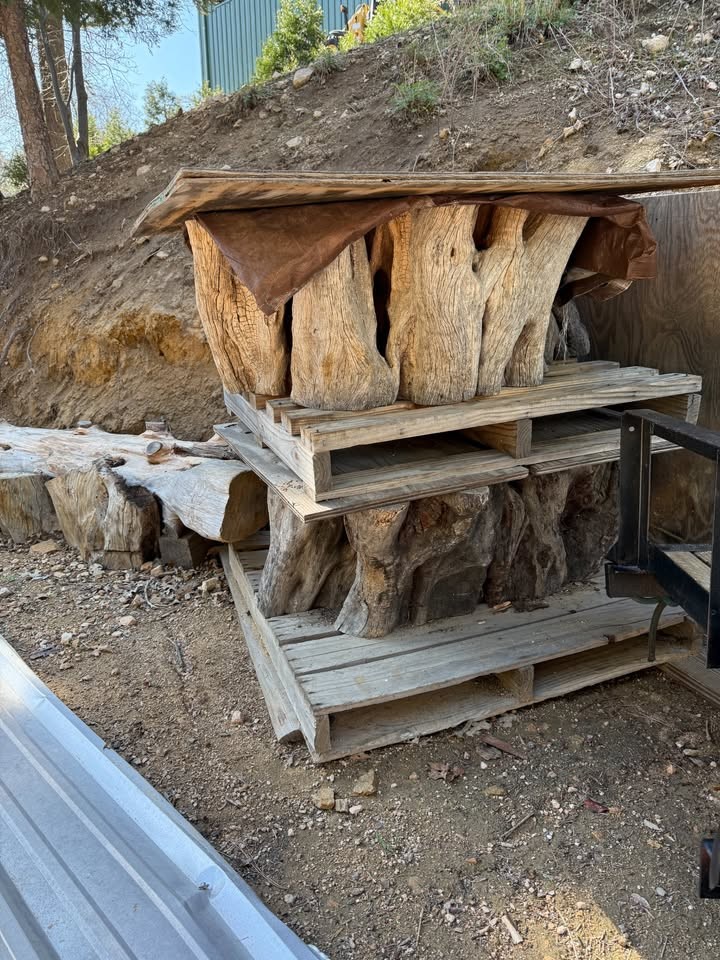 Most items in pics are Carob wood bisquets. Many more oak burl, eucalyptus and cedar slabs as well. - Image 3