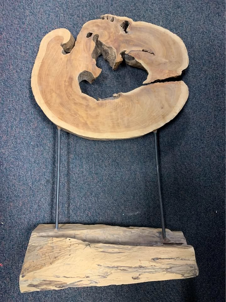 Hollow Hard Wood Slab Art With Live Edge Displayed On A Wood Log Base - Image 4
