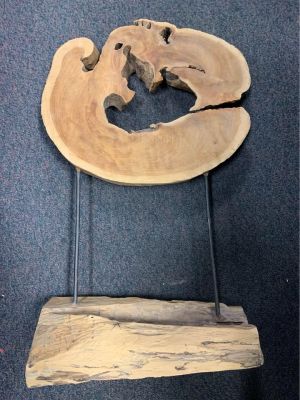 Hollow Hard Wood Slab Art With Live Edge Displayed On A Wood Log Base