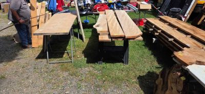Wood slabs at the Hillsville Flea Market Hundley Field
