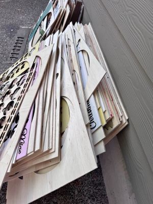 Bulk Laser Cut Plywood Scrap Sheets, 1/4 “ plywood, some raw some painted.  And I think oak panels.