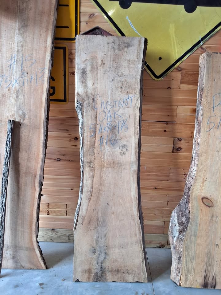 Rough Cut Live Edge Chestnut Oak Wood Lumber Slab - Image 1