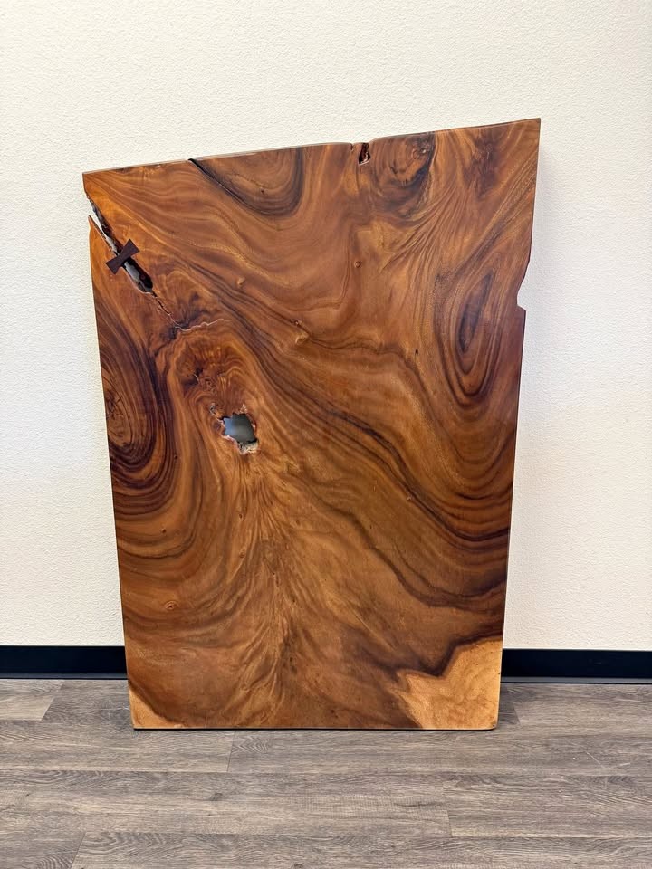 Live Edge Monkeypod Wood Slab | 55" × 36" Coffee Table Top, Butterfly Inlay - Image 1