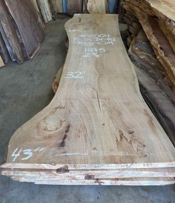 Kiln Dried Red Elm Slabs featuring a Bold Grain, with Rich Honey-Amber and Reddish-Brown deep tones!