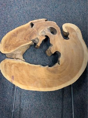Hollow Hard Wood Slab Art With Live Edge Displayed On A Wood Log Base
