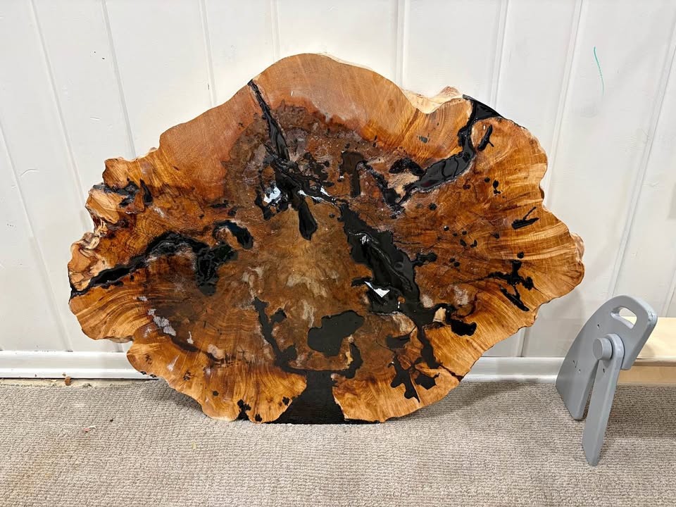 Live Edge Wood Slab with Black Epoxy Resin - Image 1