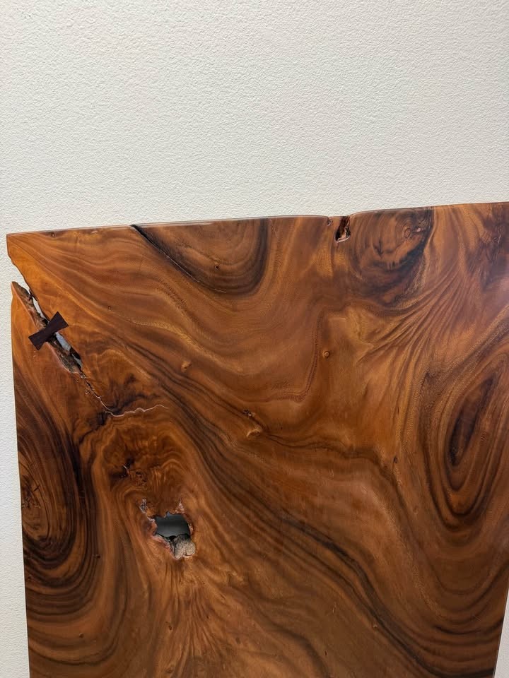 Live Edge Monkeypod Wood Slab | 55" × 36" Coffee Table Top, Butterfly Inlay - Image 2