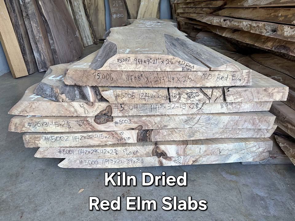 Kiln Dried Red Elm Slabs featuring a Bold Grain, with Rich Honey-Amber and Reddish-Brown deep tones! - Image 1