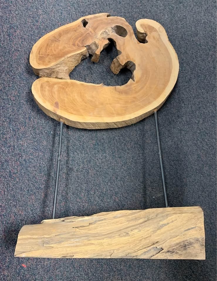 Hollow Hard Wood Slab Art With Live Edge Displayed On A Wood Log Base - Image 2