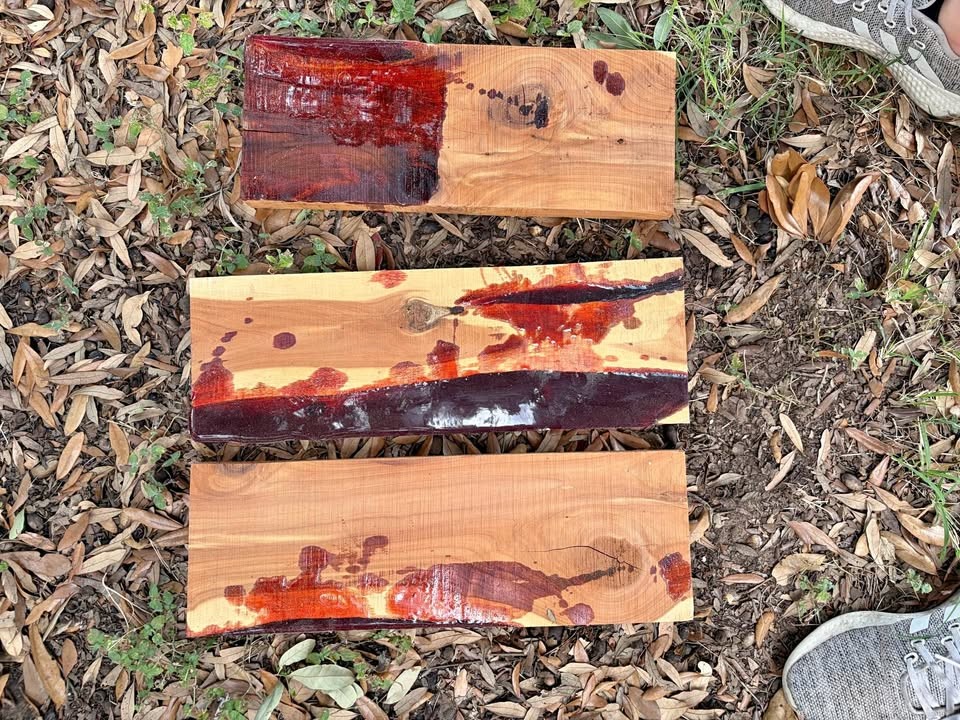 Ash Juniper/cedar boards filled with red epoxy