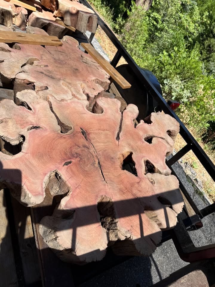 Most items in pics are Carob wood bisquets. Many more oak burl, eucalyptus and cedar slabs as well. - Image 6