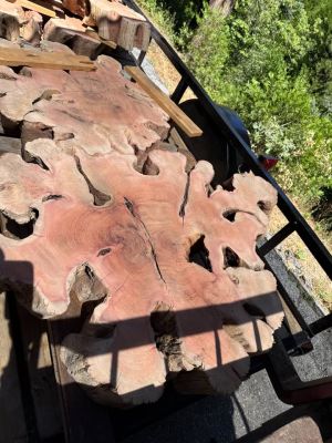 Most items in pics are Carob wood bisquets. Many more oak burl, eucalyptus and cedar slabs as well.