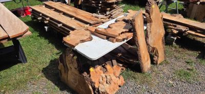 Wood slabs at the Hillsville Flea Market Hundley Field