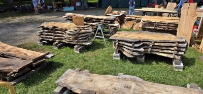 Wood slabs at the Hillsville Flea Market Hundley Field