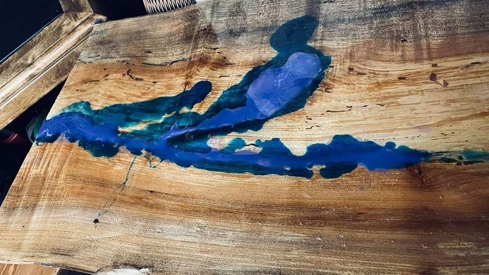 Live Edge Wood and Blue Epoxy Resin Slab - Image 2